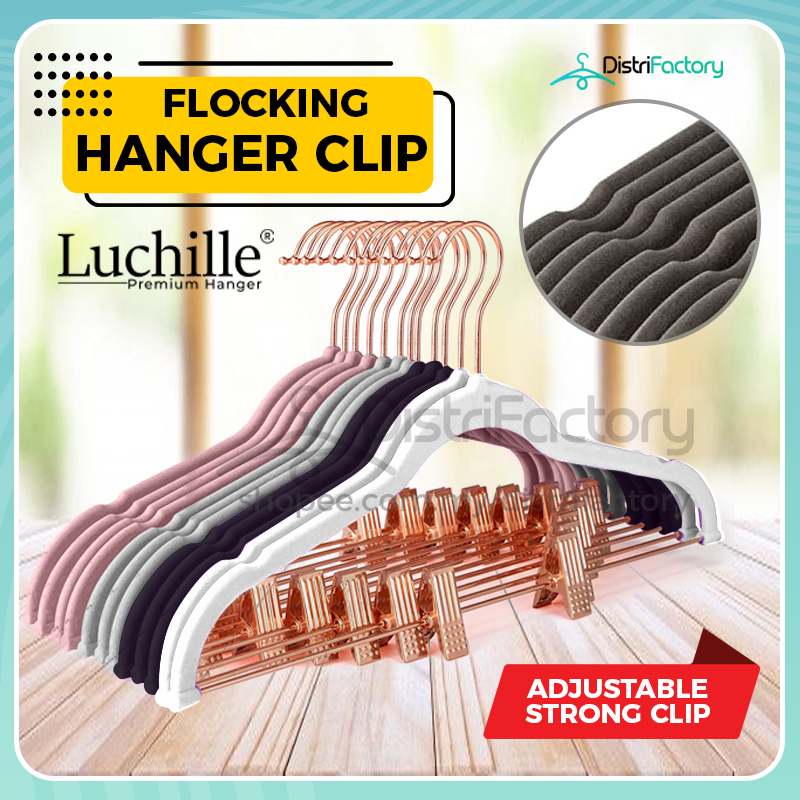 Adult Flocking Pants Velvet Hanger with Clips Retractable Clips Non ...