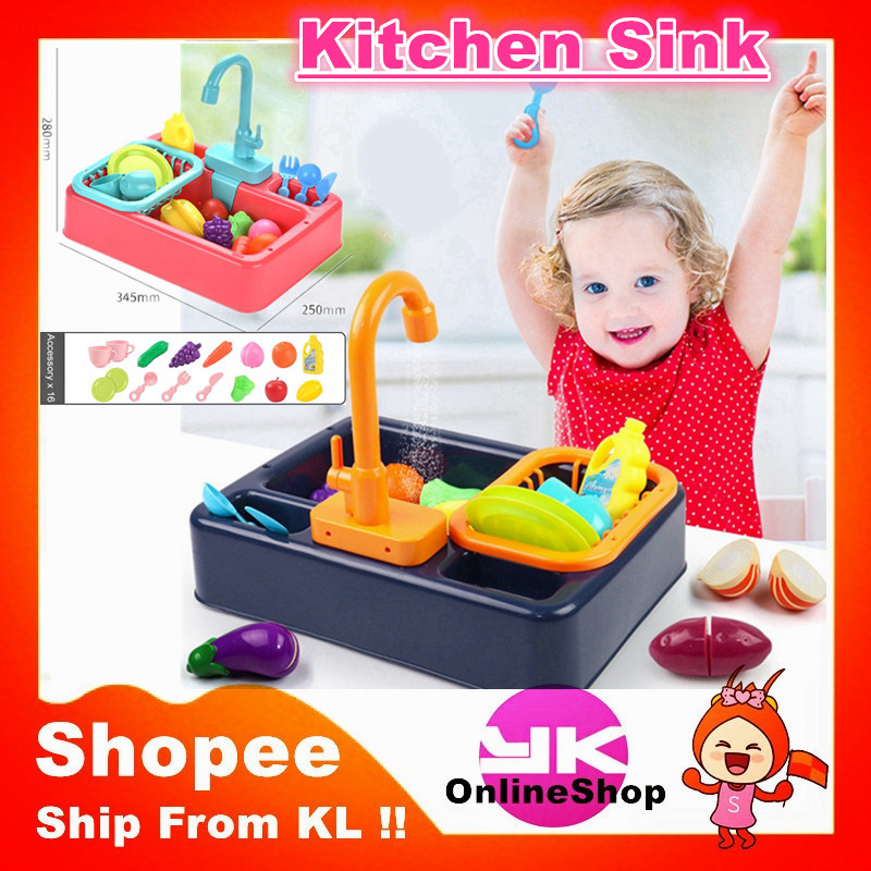 Ready Stock !! Children Kitchen Dish Washing Sink Pretend Play Set