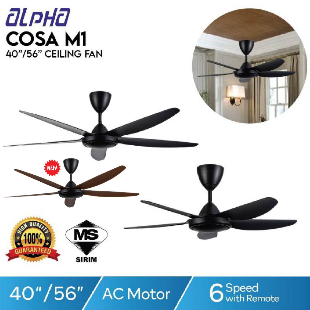 Alpha Cosa M1 5B 56/40 Ceiling Fan Remote Control 6 Speeds Matt Black ...