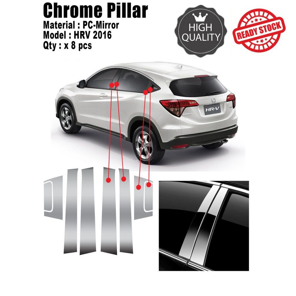 8-Piece Silver Pillar Post Trim Set – Fits Honda HR-V 2016-2022