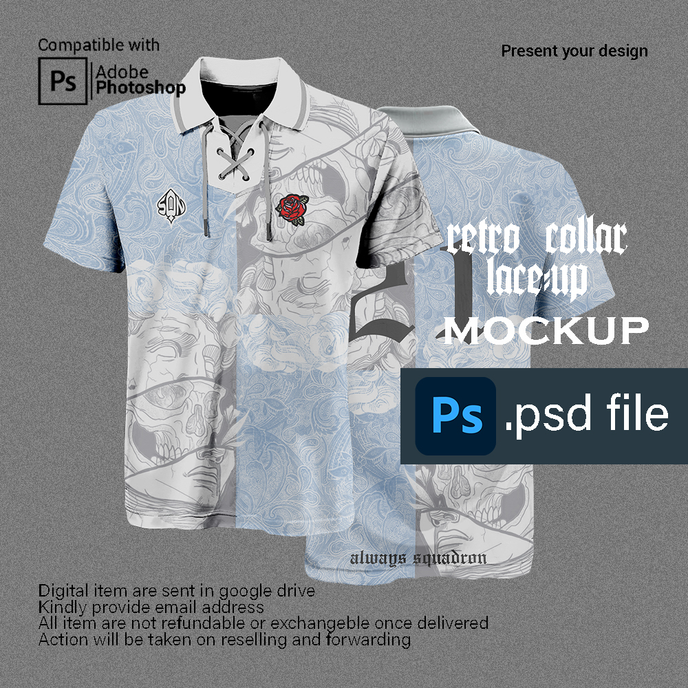 Mockup Jersey Retro Mockup Lace up Collar Mockup PKL Mockup , Front and Back, Template (psd file