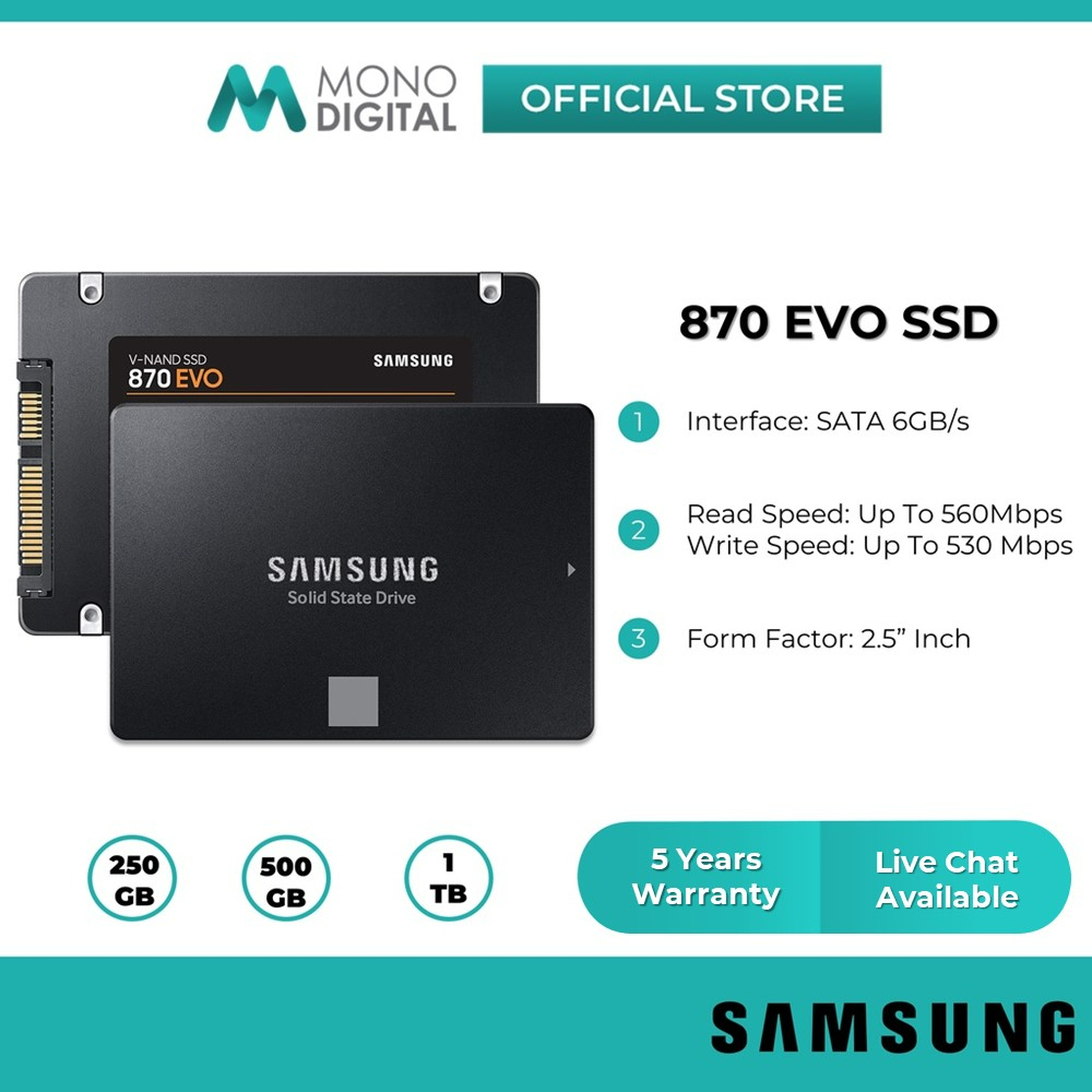SAMSUNG 870 EVO Internal Solid State Drive SATA III 2.5 inch SSD for PC &  Laptop (250GB/500GB/1TB)