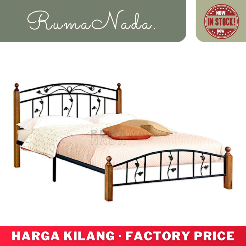 Antique Wood Metal Queen Bed Frame Wood Metal Bed Bedroom Furniture