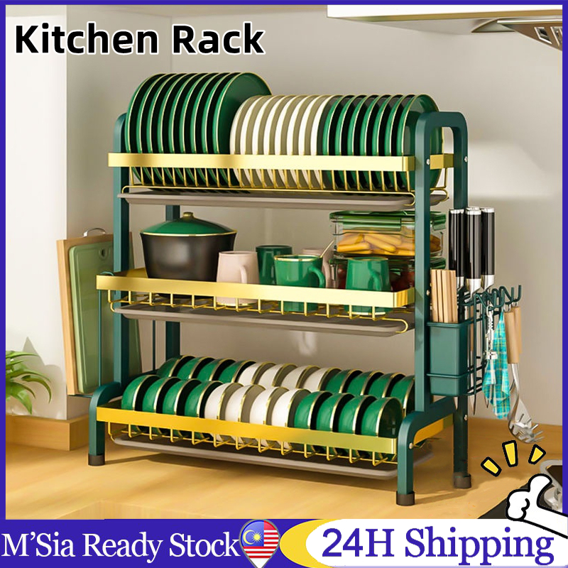 Kitchen Rack Rak Pinggan Mangkuk Rak Dapur Dish Drainer Stainless Steel
