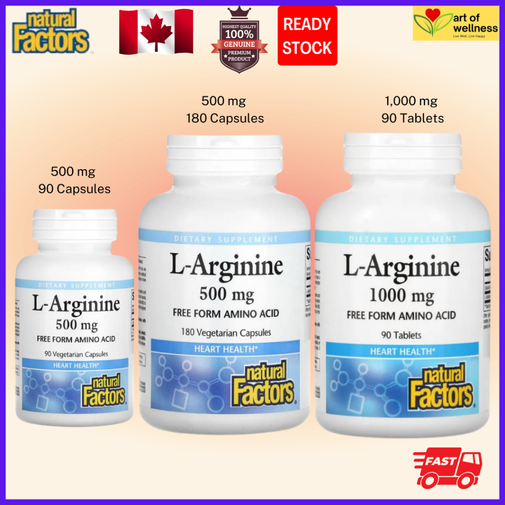 Natural Factors,💥LArginine💥, 500 mg, 90/180 Vegetarian Capsules & 1000