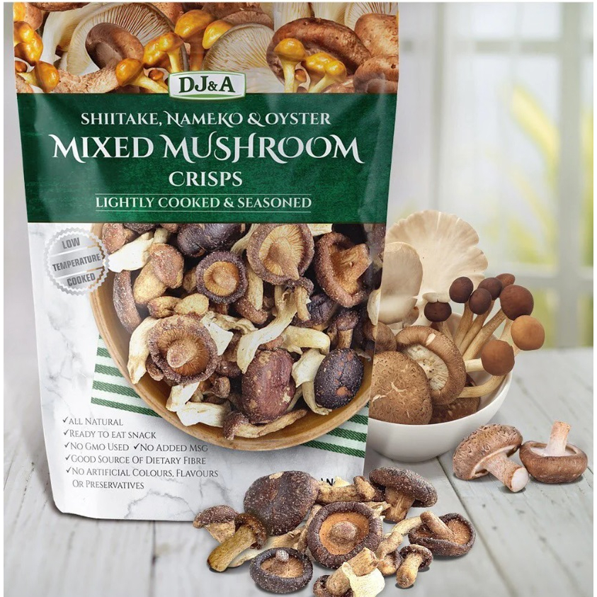 HALAL DJ&A Australia Shiitake Oyster Nameko Mushroom Crisps 65g (Lightly Cooked Seasoned) Exp15