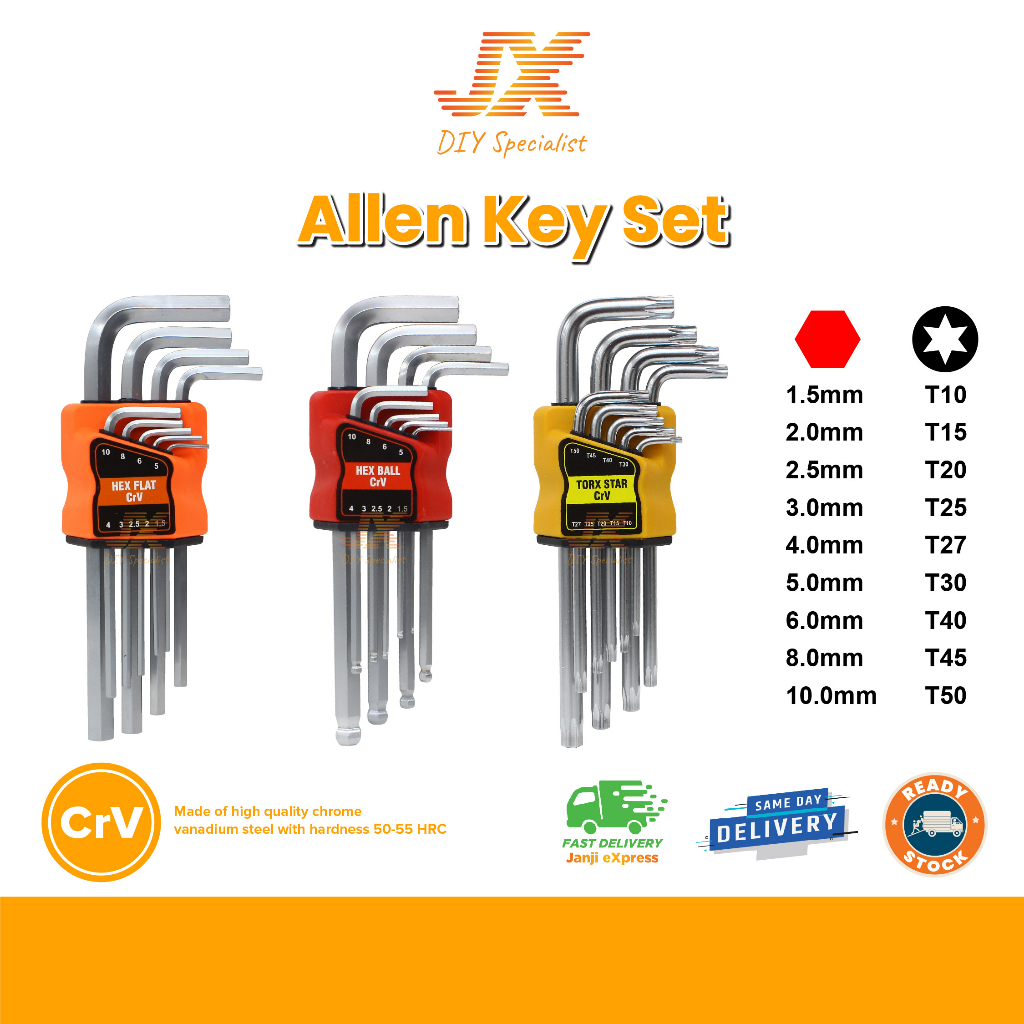 9pcs Ball Point Hex Allen Key Set Wrench Tools Set Matte Chrome CRV Hex