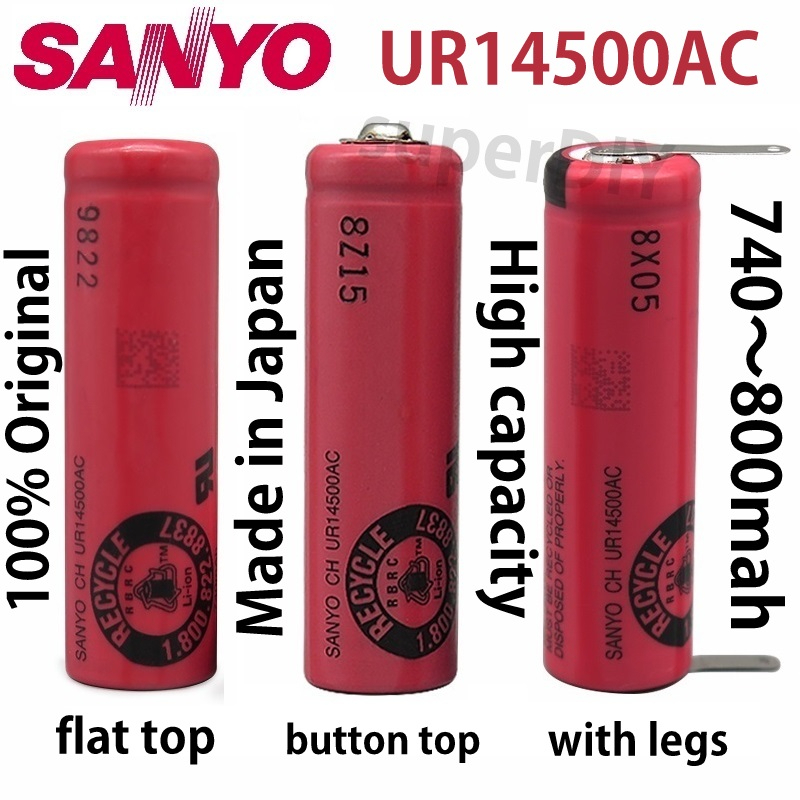 Original SANYO 14500 AA size 3.7V 740mAh Lithium ion Liion japan