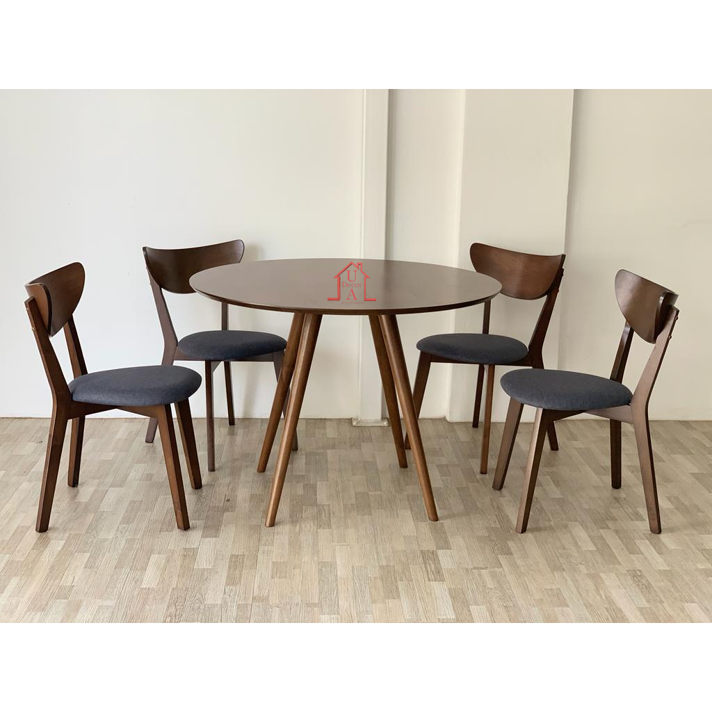 GF X2 Wooden round table dining set with 4 chairs / meja makan | Shopee ...