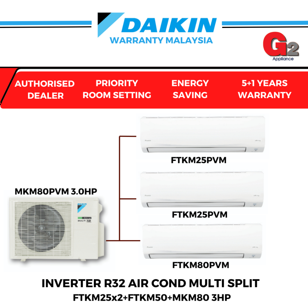 DAIKIN MULTI SPLIT AIRCOND FTKM SERIES INVERTER R32 FTKM25x2+FTKM50x1