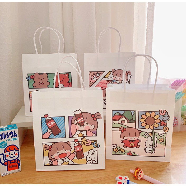 Korean Style Cute Girl Design Gift Bag | Cute Girl Cartoon Paper Bag ...