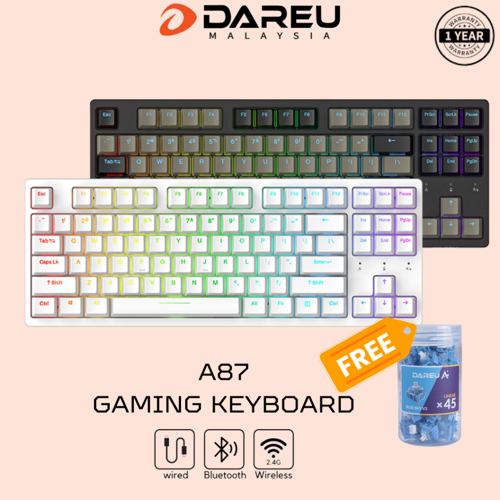 Dareu 87 Keys TKL 3 Mode RGB Backlight Wireless Bluetooth Keyboard A87 ...