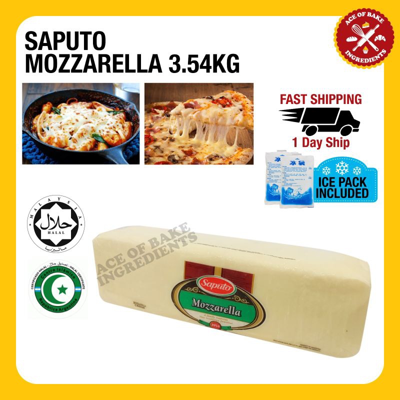 HALAL MOZZARELLA SAPUTO BLOCK CHEESE 3.54KG WITH ICE BOX & ICE BAG