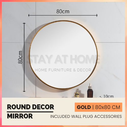 80CM Black Round Mirror Wall Mirror Vanity Mirror Circle Large Mirror ...