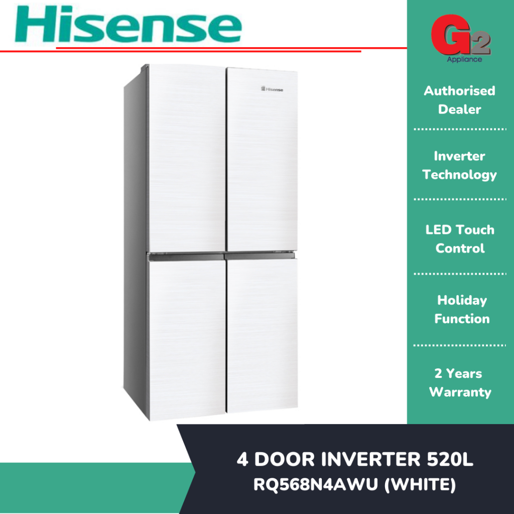 Hisense [READY STOCK] 4Door Inverter Fridge 520L RQ568N4AWU [WHITE