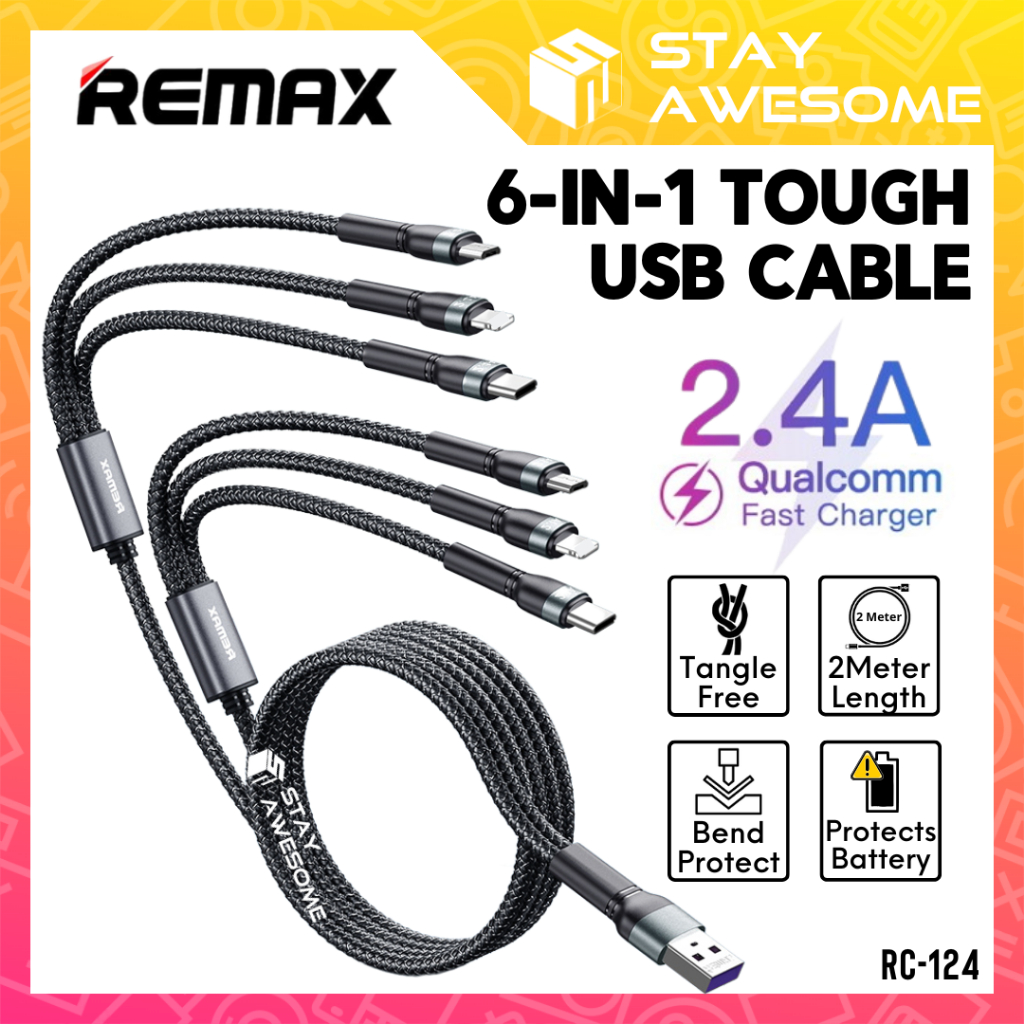 REMAX 6 IN 1 Fast Charging Cable 2Meter Long Type C Cabel Micro USB To ...