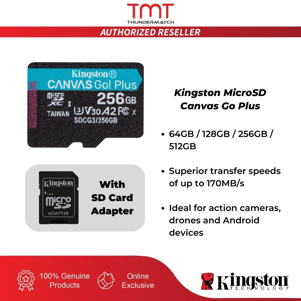 TMT Kingston Genuine MicroSD Canvas Go Plus 64GB 128GB 256GB UHSI C10