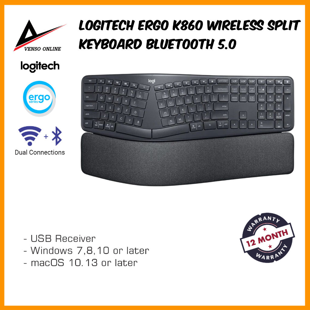 LOGITECH Ergo K860 Wireless Split Keyboard Bluetooth 5.0 for Mac 10.11 ...