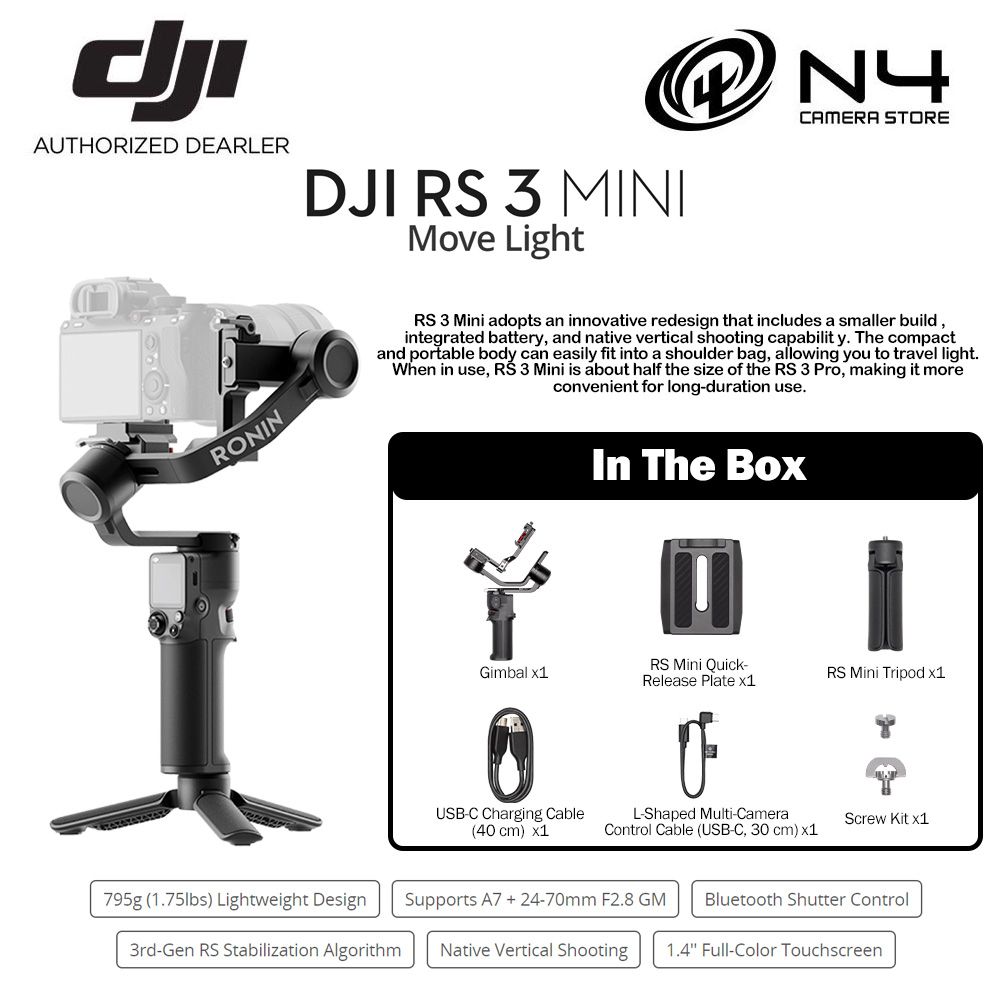 DJI RS3 Mini, 3-Axis Mirrorless Gimbal Lightweight Stabilizer for