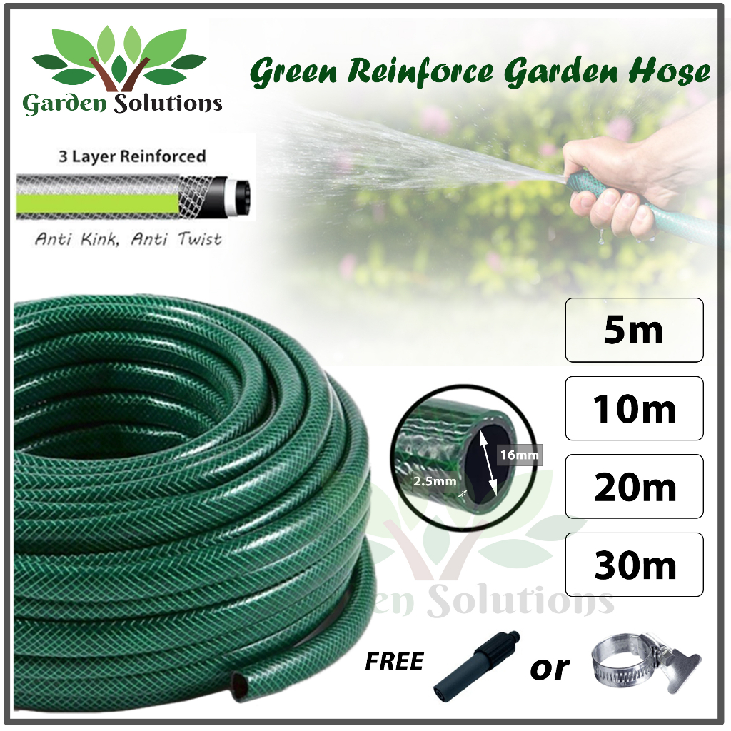 5m 10m 20m 30m x 2.5mm Reinforced PVC Flexible Garden Hose Green Getah ...