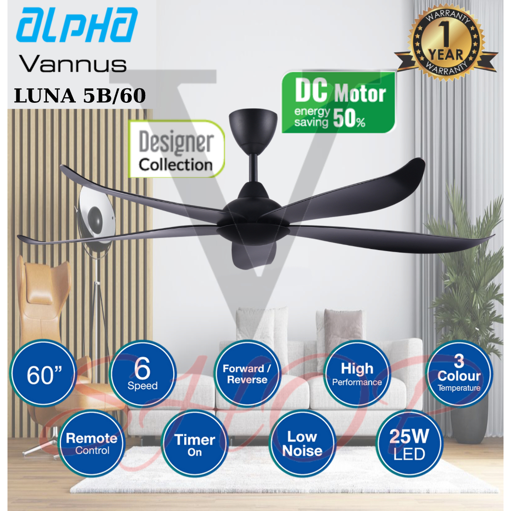 [FREE SHIPPING] ALPHA VANNUS 60 INCH 6 SPEED CEILING FAN WITH REMOTE