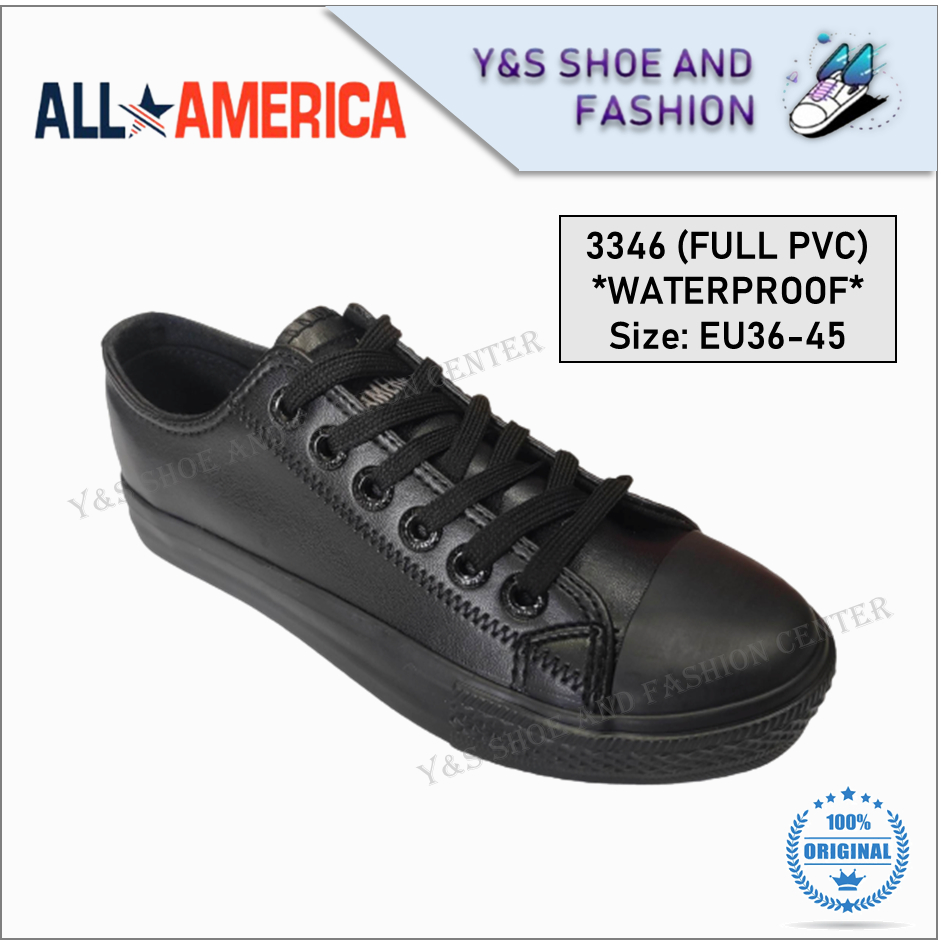 All America Black School Shoes Full Pvc Waterproof Kasut Sekolah