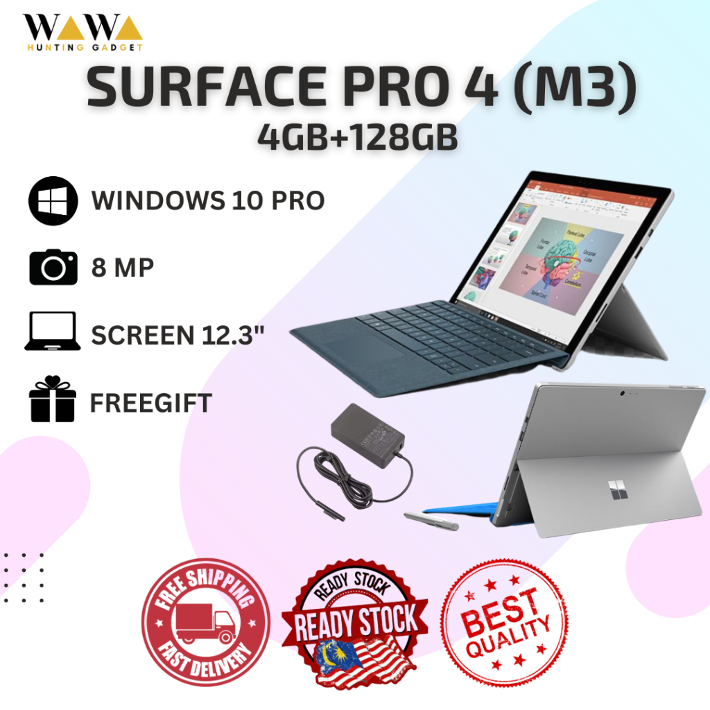 💥 MICROSOFT SURFACE PRO 4 INTEL CORE M3 (4GB+128GB) WITH FREE ORIGINAL  KEYBOARD | 100% ORIGINAL SECONDHAND 💥