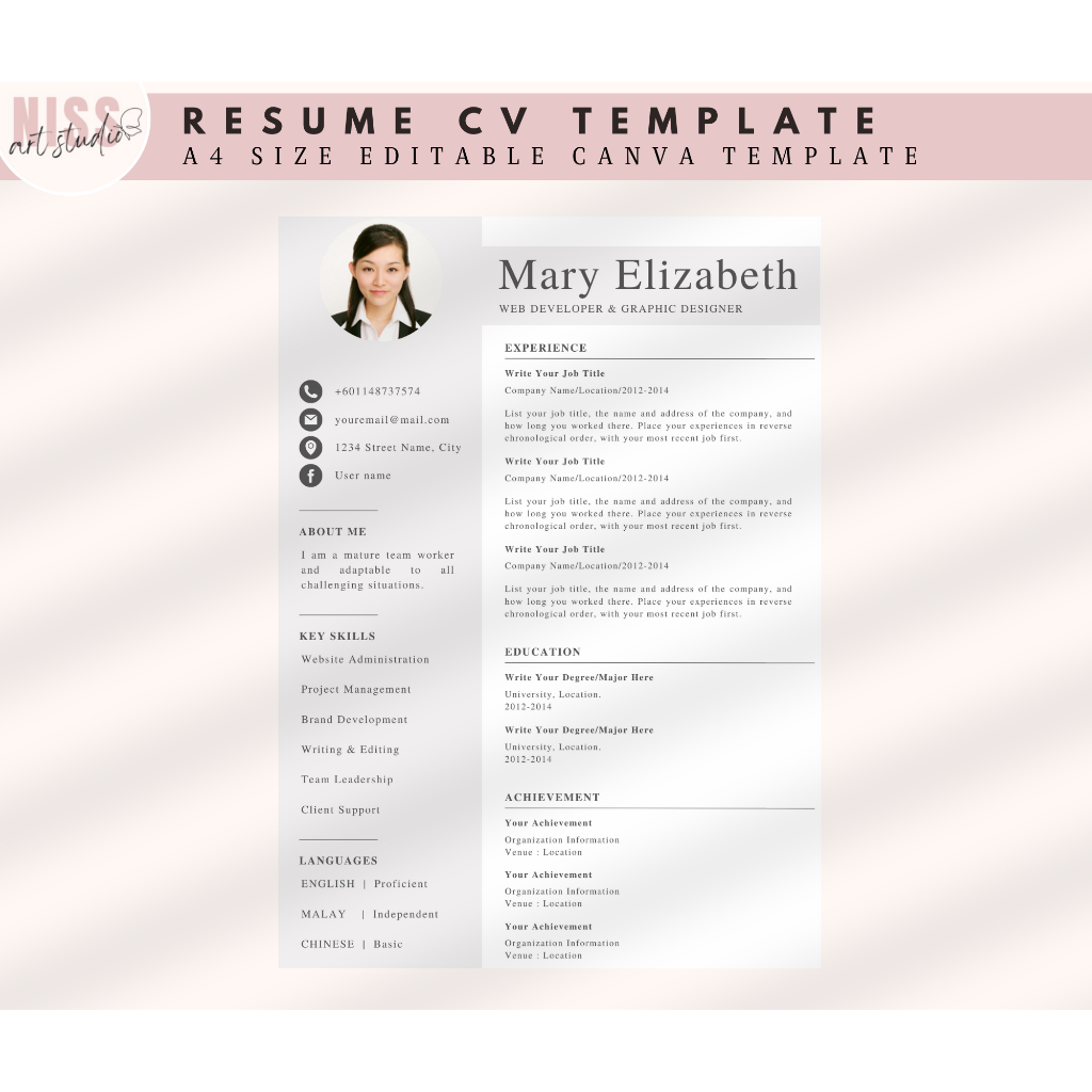 1x Editable Canva Template Resume CV Modern Minimalist | Shopee Malaysia