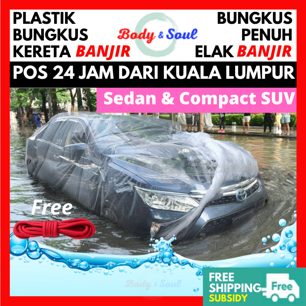 Flood Water Proof Bag Car Cover Plastik Penutup Kereta Banjir Anti Flood Car Wrap Sedan Compact