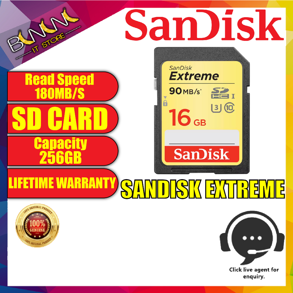 SANDISK EXTREME 180mb/s SD Card For DSLR Camera FULL HD 4K (256GB