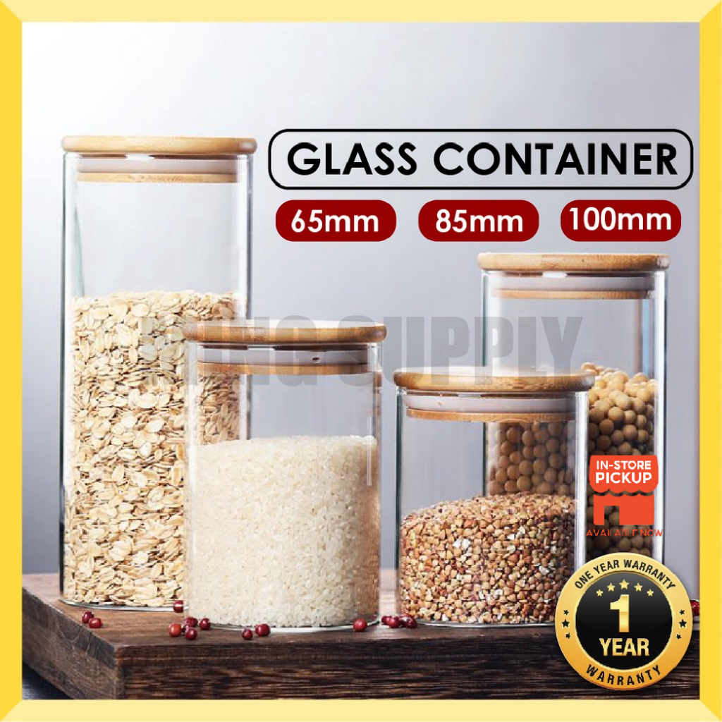 MS_ Glass Container Tall Airtight Bamboo Lid Jar Food Storage ...