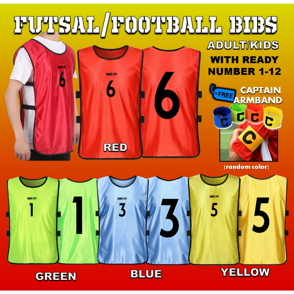 FUTSAL & FOOTBALL TRAINING BIBS WITH NUMBER. ADULT & KIDS SIZE