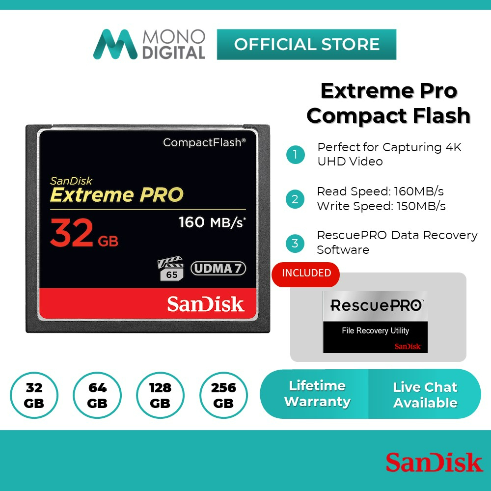 Extreme Pro SanDisk CompactFlash Memory Card For Cameras (32 GB to