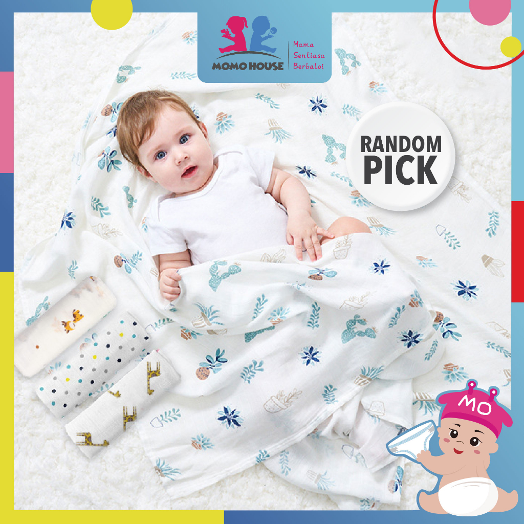 MOMO HOUSE Newborn Baby Muslin Swaddle Kain Bedung Soft Blanket Kain ...