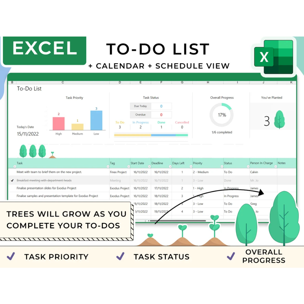 Excel To Do List Template, Excel Planner Spreadsheet For Daily To Do