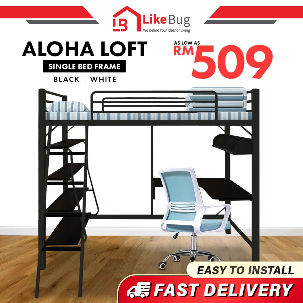⚡️LIKE BUG⚡️Dormitory ALOHA Metal Bed Frame with table Double Decker Bunk  Metal Bed Frame/Loft Bed Frame/SINGLE