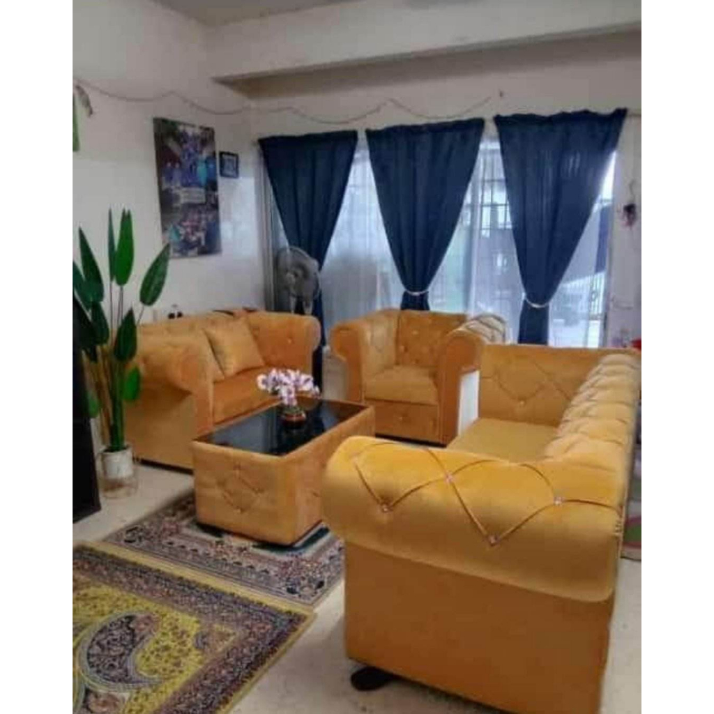 TERMURAH🔥SOFA CHESTERFIELD 3+2+1+MEJA KOPI WITH MIRROR KEDAI KELANTAN