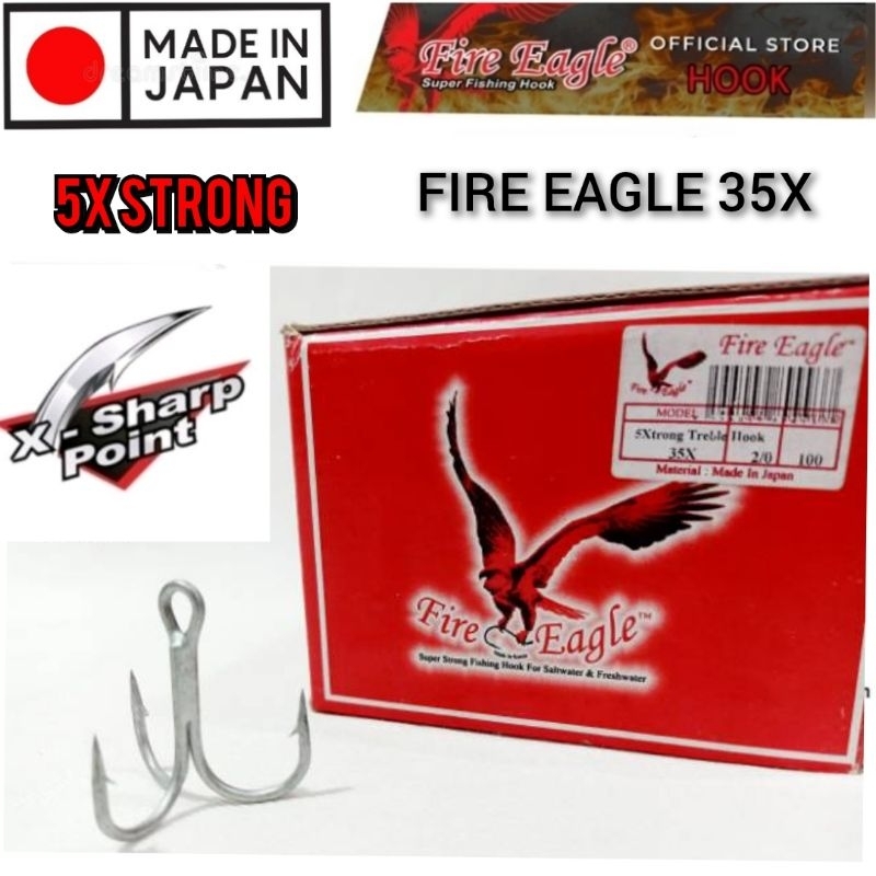 MADE IN JAPAN) 5X STRONG MATA KAIL CABANG TIGA FIRE EAGLE TREBLE HOOK 35X  HIGH QUALITY STAINLESS STEEL FISHING HOOK