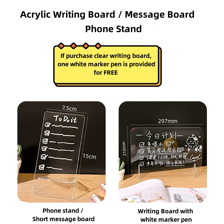 Clear / White / Black Acrylic Memo Writing Board Notice Board with FREE ...
