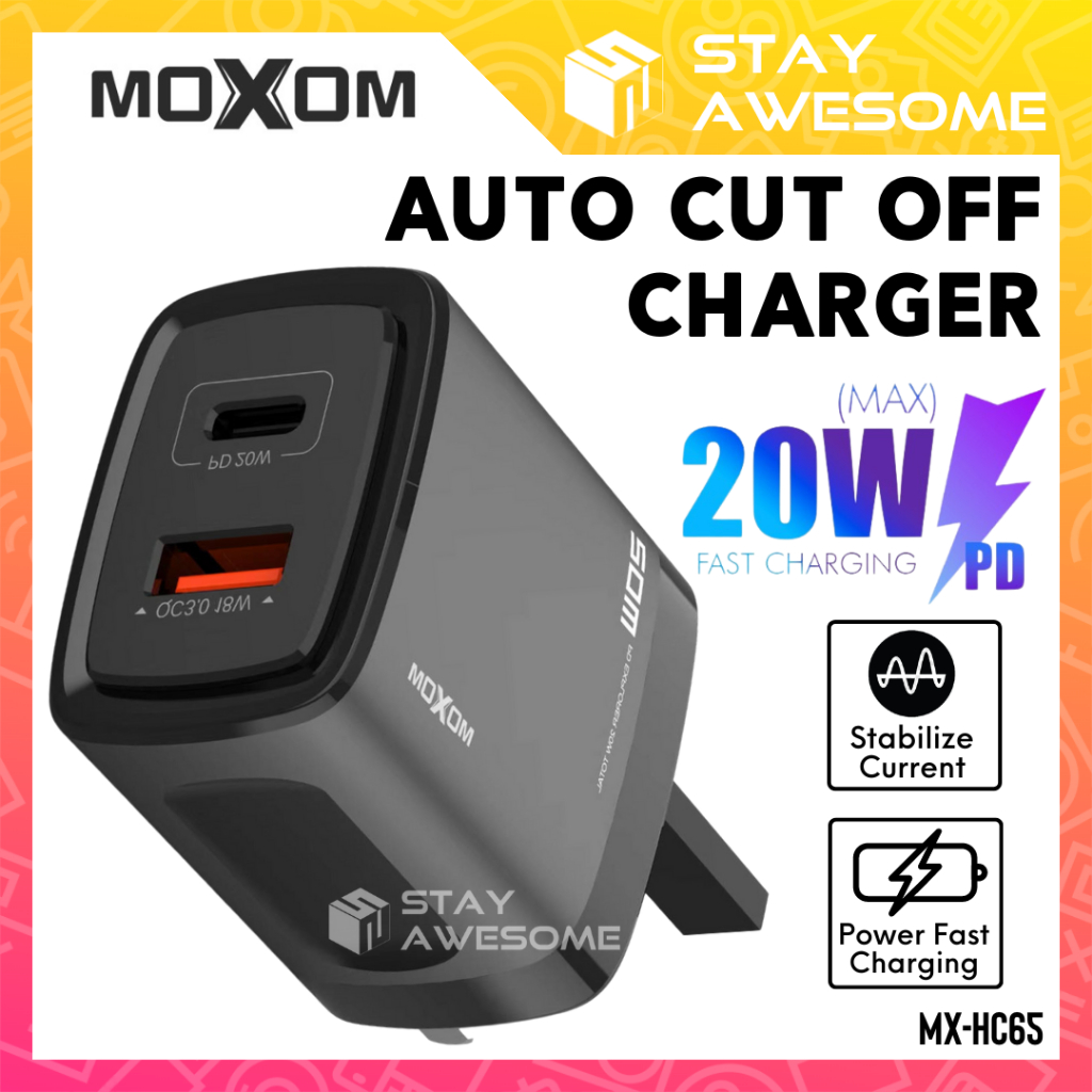 MOXOM Power Adapter Fast Charger Type C PD 20W Charge USB Android Wall ...