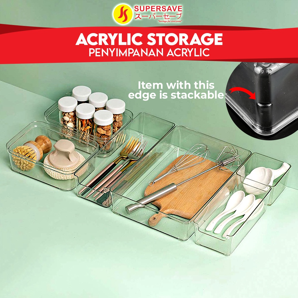Acrylic Kitchen Drawer Organizer Storage Box Container Cutlery Holder Refrigerator Fridge Makeup