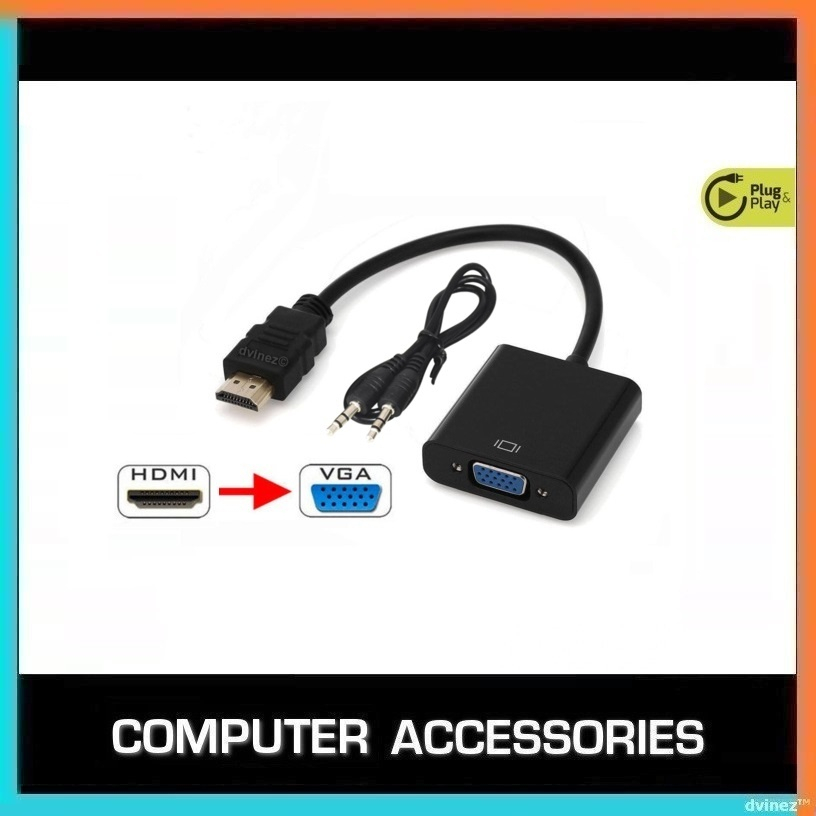 Universal HDMI to VGA Adapter with Audio AUX 3.5mm Converter Port AV