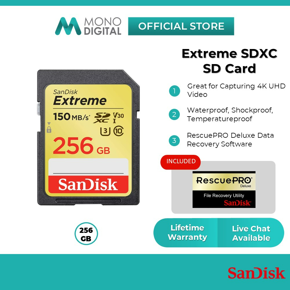 SanDisk SD Card Extreme 150MB/s U3 4K UHD Class 10 SDXC Memory Card