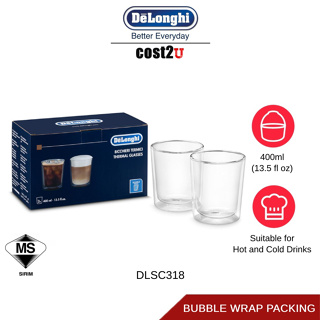 Buy DELONGHI DLSC312 Double Wall Latte Glasses - Pack of 2