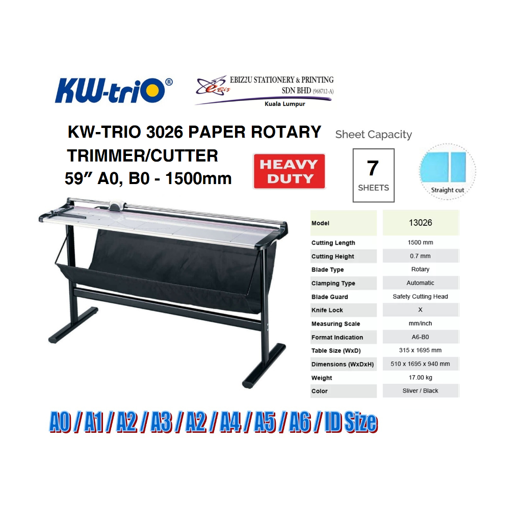 KWTRIO 3026 PAPER ROTARY TRIMMER/CUTTER 59″ A1 PAPER CUTTER/TRIMMER