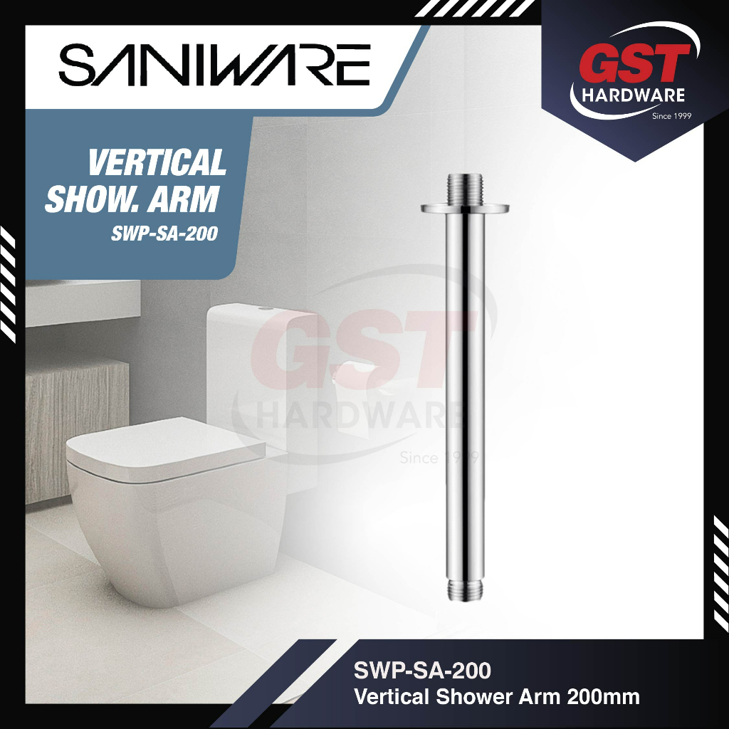 Saniware Vertical Shower Arm 200mm Matt Black Ceiling Shower Arm
