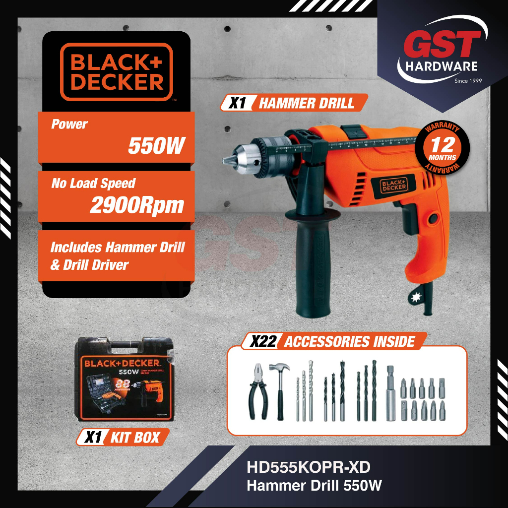 Black & Decker Hammer Drill 550W HD555KOPRXD Concrete Drill Wall Drill