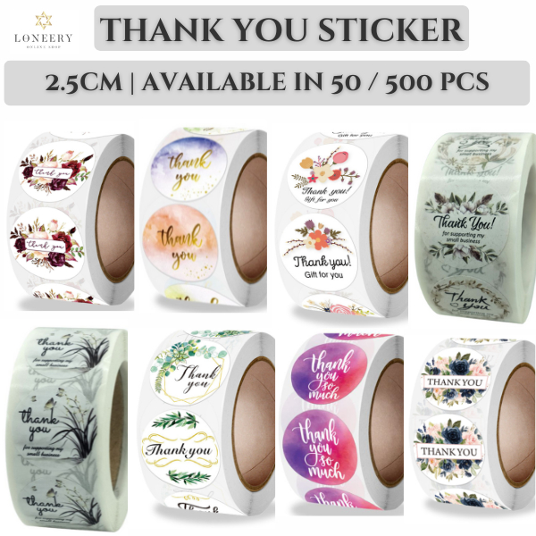 Thank You Sticker 25mm [50pcs or 500pcs] | Cartoon Label | Cute Label ...