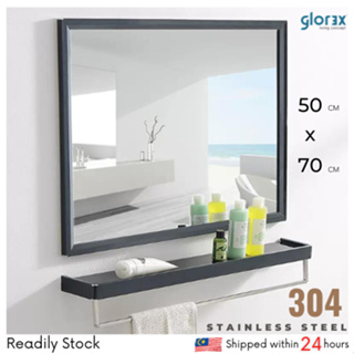 GLOREX)(2pcs) High Quality Aluminium Bathroom Cheap Mirror Safety Film  Mirror Toilet Mirror Vanity Bilik Mandi Cermin