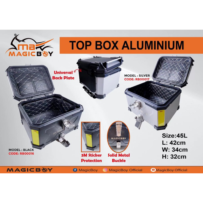 Magic Boy Aluminium Top Box 45L With Box Bracket | Shopee Malaysia